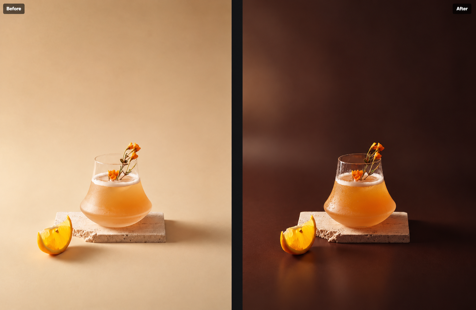 Before and after using the Product Background AI feature on Foneo