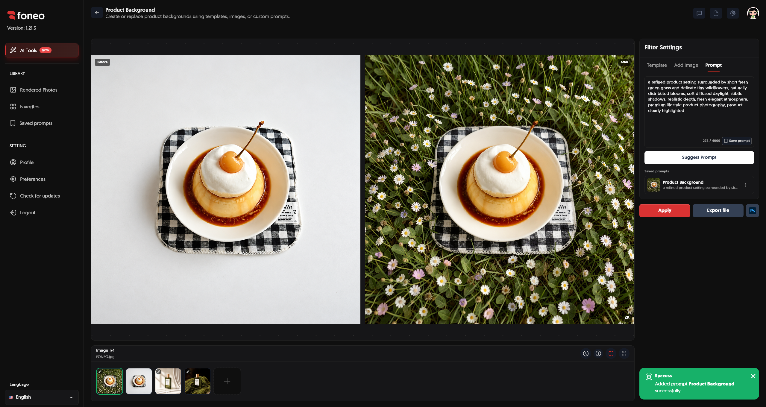 Saved Prompts for Product Background on Foneo