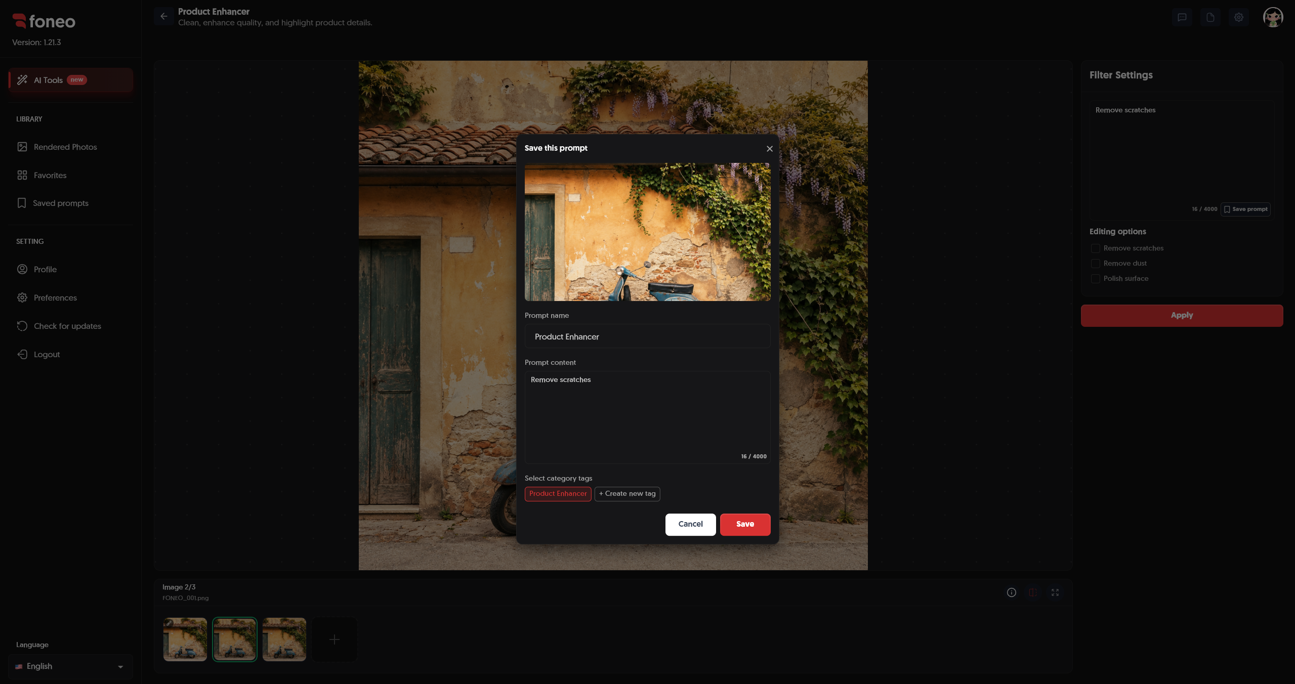 Saving a Prompt in Product Enhancer