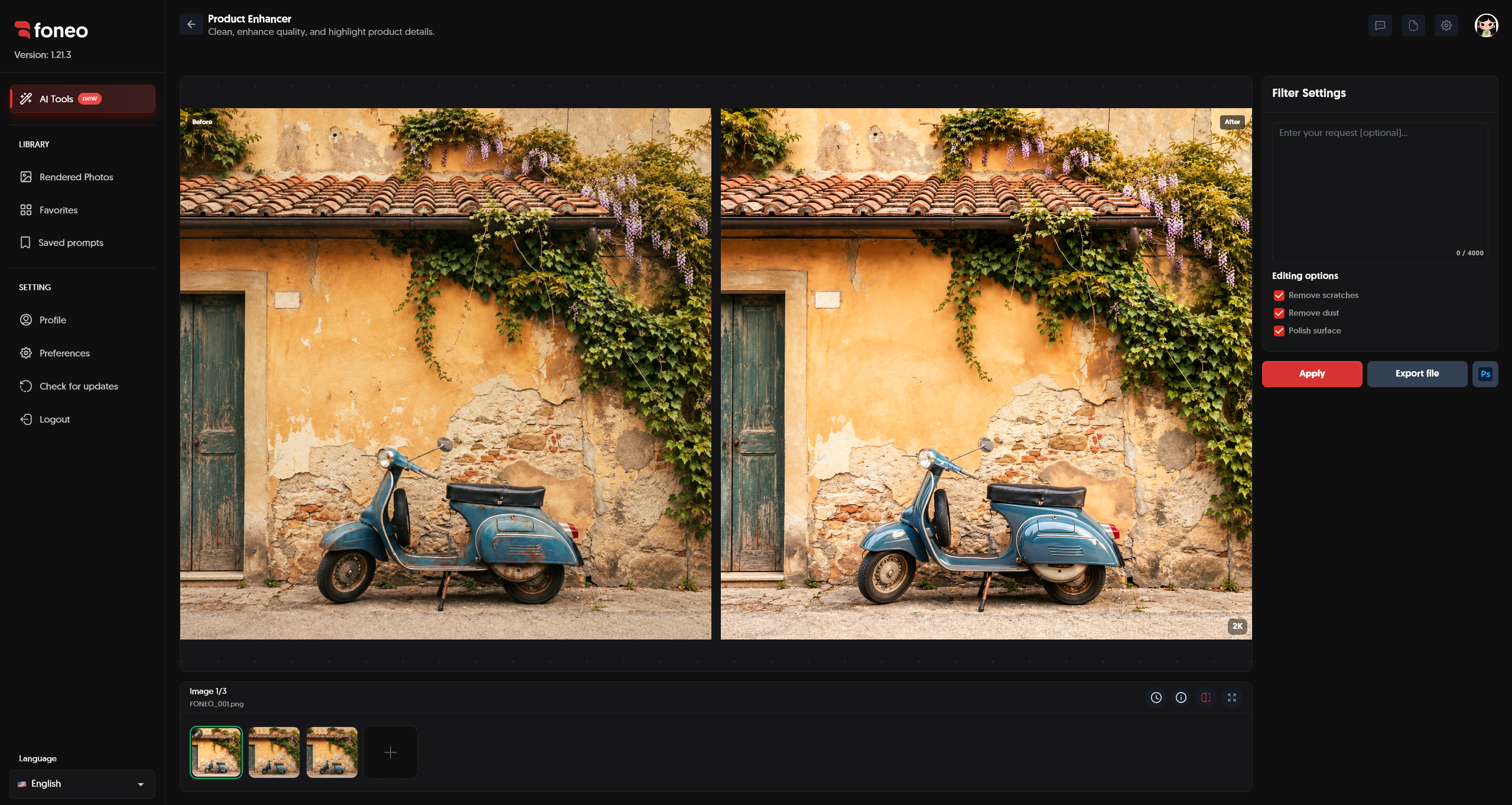 Comparing Before & After after enhancing a product image
